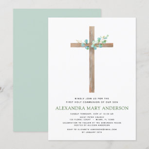 Invitation Première Communion Sage vert Eucalyptus Invi