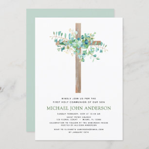 Invitation Première Communion Sage vert Eucalyptus Invi
