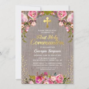 Invitation Première communion sainte de la flore rose russe