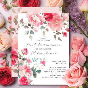 Invitation Première communion sainte en fleurs blanches