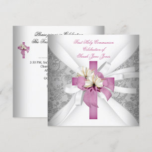 Invitation Première communion sainte fille Blanc Rose