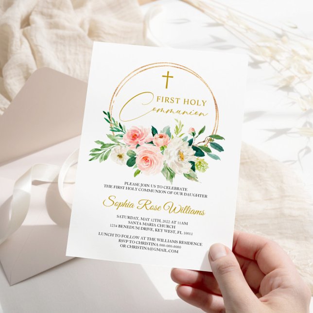Invitation Première communion sainte florale (Créateur téléchargé)