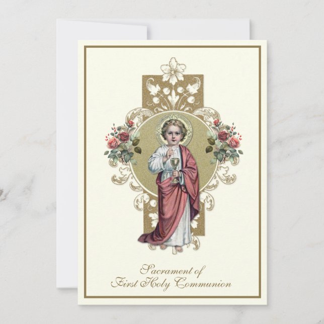 Invitation Première Communion Sainte Jésus Roses eucharistes (Devant)