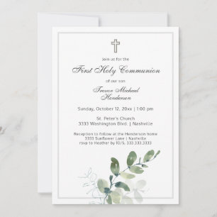 Invitation Première Communion Sainte moderne Eucalyptus Vert