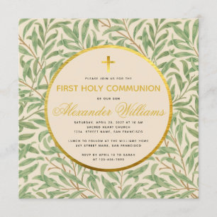 Invitation Première Communion Verdure Genre Neutre Faux Or