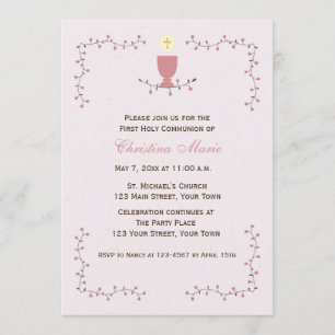 Invitation Première communion, vignes florales avec le calice