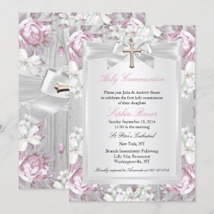 Invitation Première communion Vintage Rustique rose 2