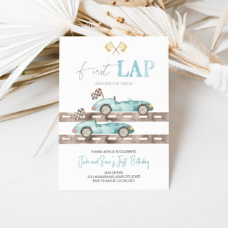 Invitation Première course voiture jumeaux Anniversaire Invit