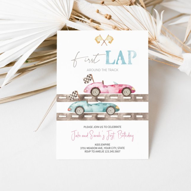 Invitation Première course voiture jumeaux Anniversaire Invit (Créateur téléchargé)