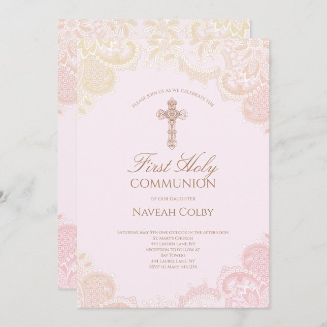 Invitation Première dentelle de communion (Devant / Derrière)