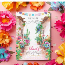 Première Fête Cactus Aquarelle Fille Premier Anniv