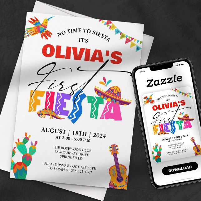 Invitation Première Fête - Colorée mexicaine 1er anniversaire (Créateur téléchargé)