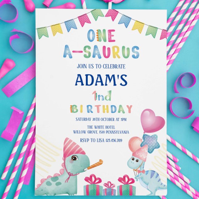 Invitation Première fête d'anniversaire Deux dinosaures (Créateur téléchargé)