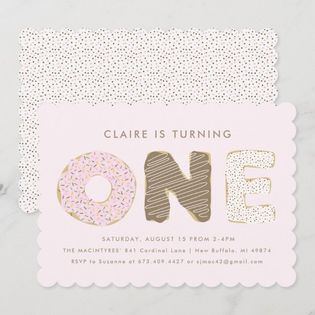 Invitation Première fête d'anniversaire Donut Thème Invitatio (Devant / Derrière)