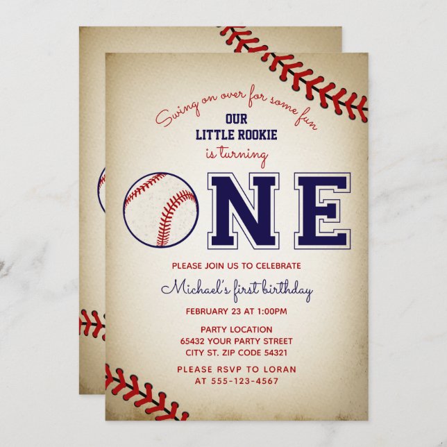 Invitation Première fête d'anniversaire du baseball (Devant / Derrière)