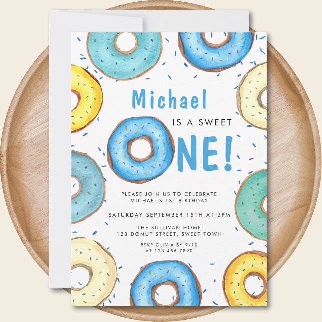 Invitation Première fête d'anniversaire du Garçon de la Donut (Créateur téléchargé)