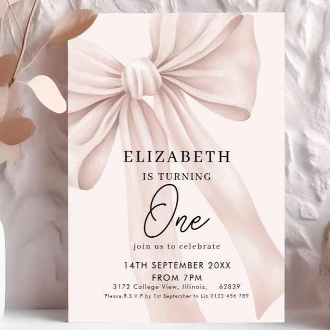 Invitation Première fête d'anniversaire élégante de la Bow ro (Créateur téléchargé)