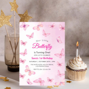 Invitation Première fête d'anniversaire moderne Fille papillo