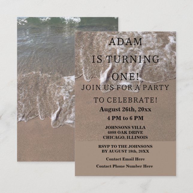 Invitation Première fête d'anniversaire Plage nautique Person (Devant / Derrière)