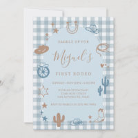 Première Fête d'anniversaire Western Bleu Gingham