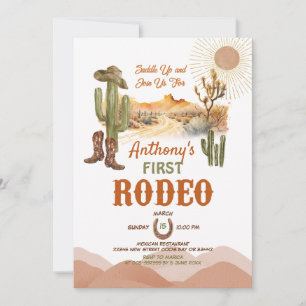 Invitation Première Fête de Bébé Rodéo Désert Cowboy