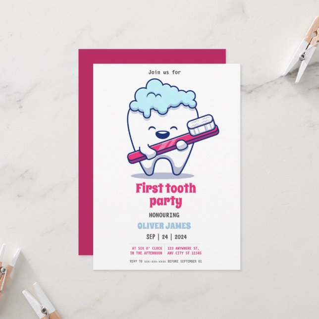 Invitation Première fête des dents (Devant/Arrière en situation)
