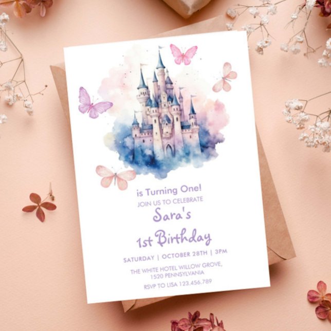 Invitation Première fête des papillons du château de 1er Anni (Créateur téléchargé)