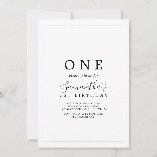 Invitation Première fête minimaliste (Devant)