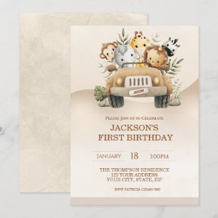 Invitation Première fête Safari Jungle Animaux