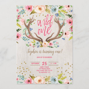 Invitation Première fille Anniversaire Cerf Antlers Rustic Wi