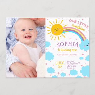Invitation Première fille Anniversaire Photo Petit soleil Pho