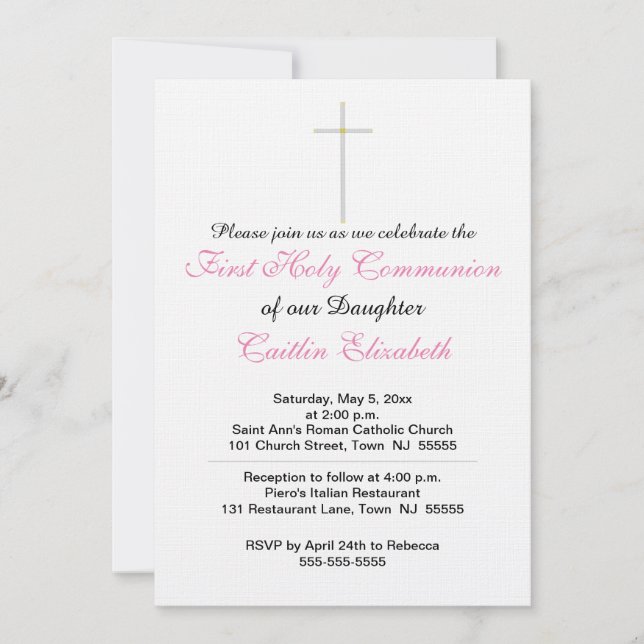Invitation Première Fille de la Croix de la Communion (Devant)