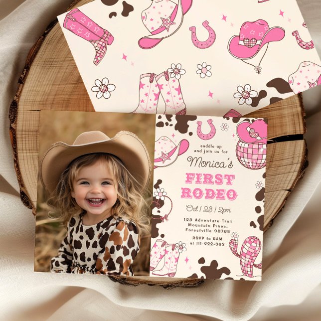 Invitation Première fille Rodéo 1ère fête d'anniversaire phot (Créateur téléchargé)