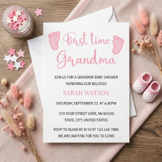 Invitation Première fois grand-mère bébé fille pieds douche