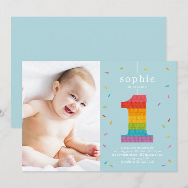 Invitation Première Piñata Baby Première fête d'anniversaire  (Devant / Derrière)