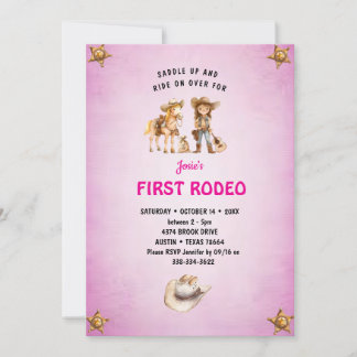 Invitation Première Rodéo Cowgirl Enfants 1er anniversaire