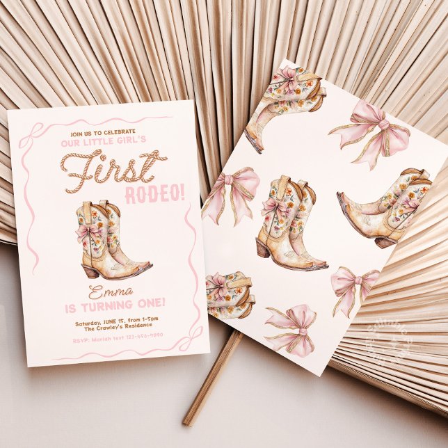 Invitation Première Rodéo de fille 1er anniversaire Invitatio (first rodeo birthday invite, cowgirl 1st birthday party, pink bow rodeo invitation, western birthday)