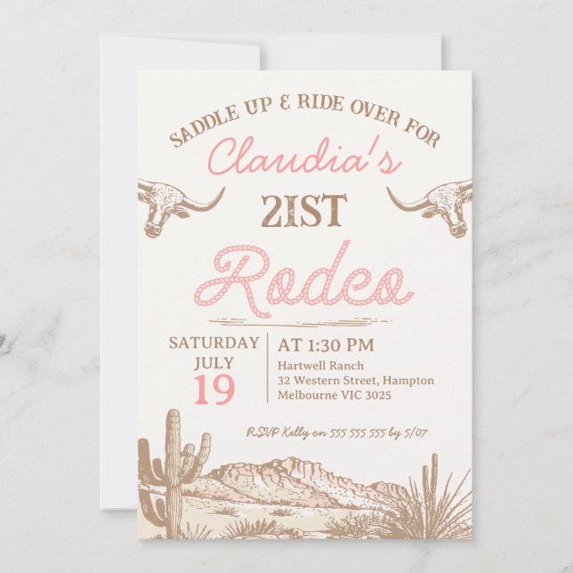 Invitation Première Rodéo des filles roses vintages 21e anniv (Devant)