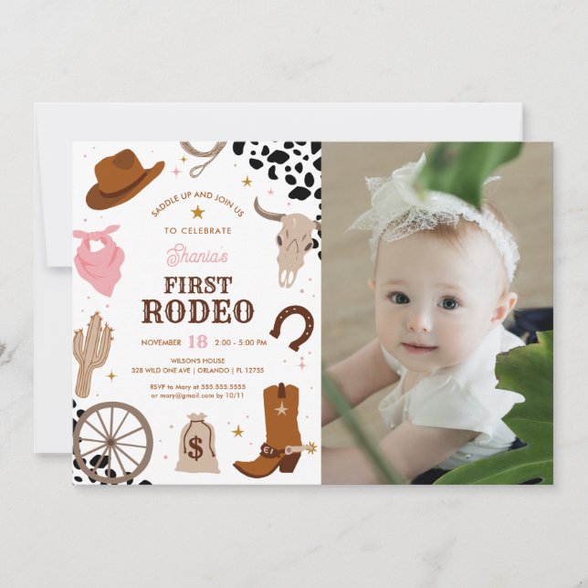 Invitation Première Rodéo Wild West Girl photo d'anniversaire (Devant)