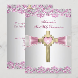 Invitation Première Sainte Communion 1ère Croix Dorée Filles 