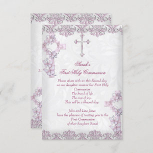 Invitation Première Sainte Communion 1ère Croix Filles Damas 