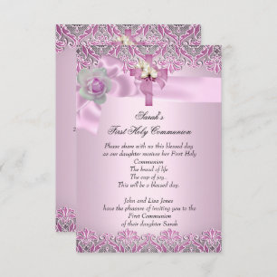 Invitation Première Sainte Communion 1ère Croix Filles Jolie 