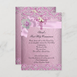 Invitation Première Sainte Communion 1ère Croix Filles Jolie 