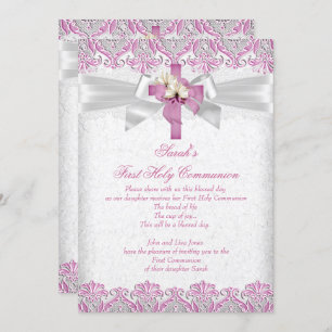 Invitation Première Sainte Communion 1ère Filles Croix Dentel