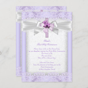 Invitation Première Sainte Communion 1ère Filles Croix Lavand