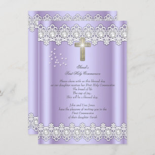 Invitation Première Sainte Communion 1ère Filles Croix Lavand