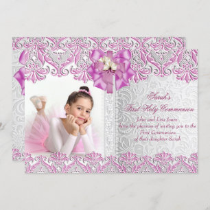 Invitation Première Sainte Communion 1ère Filles Lilac Pink P