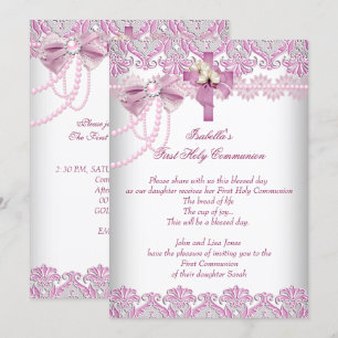 Invitation Première Sainte Communion 1ère Filles Pink Pearl L