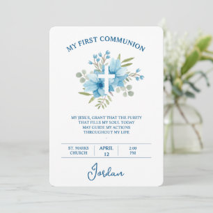 Invitation Première Sainte Communion Aquarelle Fleurie et Cro