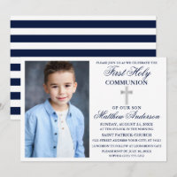 Première Sainte Communion Bleu Bleu Argent Stripes